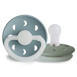 FRIGG Moon Phase - Round Silicone 2-Pack Pacifiers - Stone Blue Night/Sage Night - Size 1
